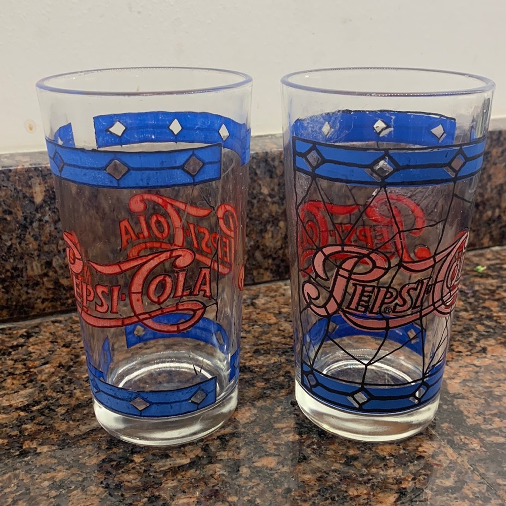 Vintage, Pepsi-Cola glasses Tiffany glass style 1970s